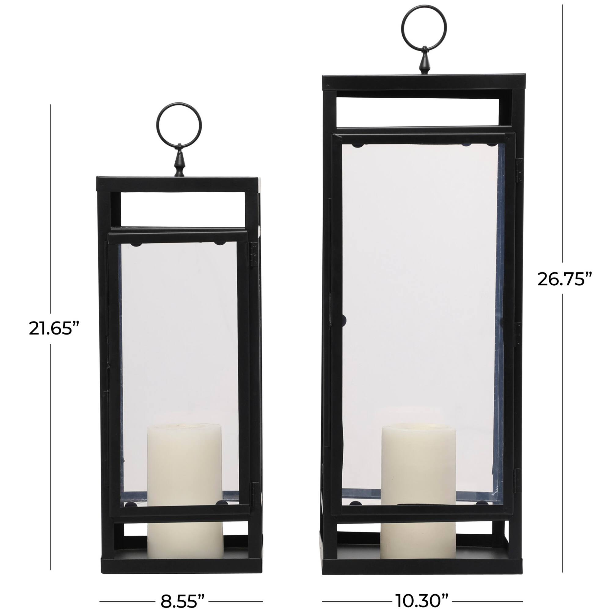 Black Minimalist Candle Lantern with Ring Handles Set